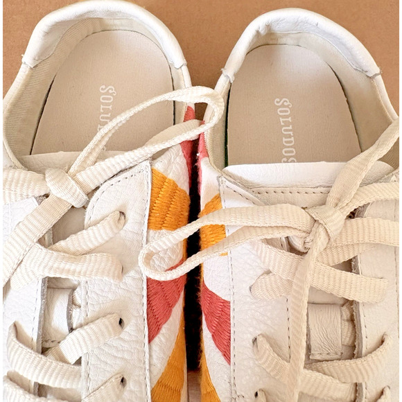 SOLUDOS Good Vibes Rainbow Sun Embroidered Leather Sneakers Low Top 9.5 Festival - Picture 5 of 11